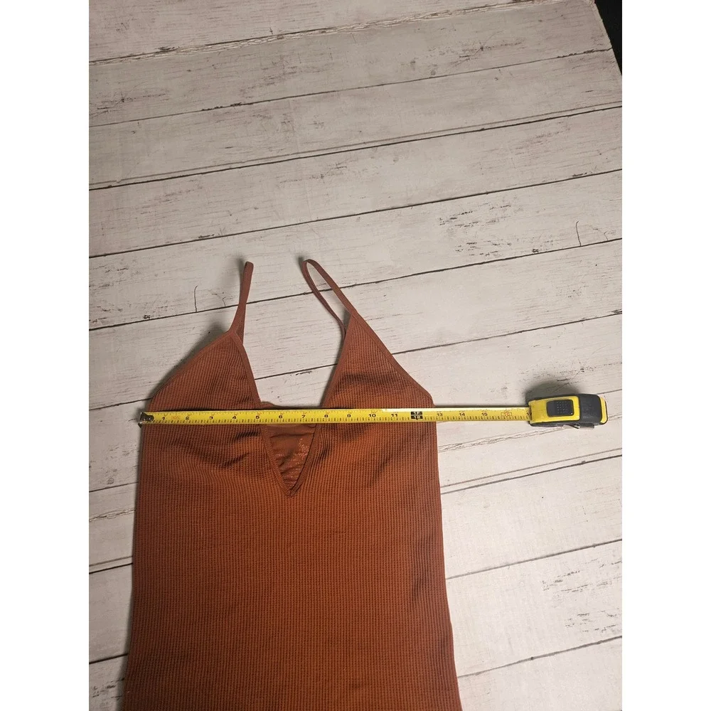 Free People Intimately Come Around Tank Top Rust Brown Ribbed Mesh V-Neck M/L - Picture 8 of 10